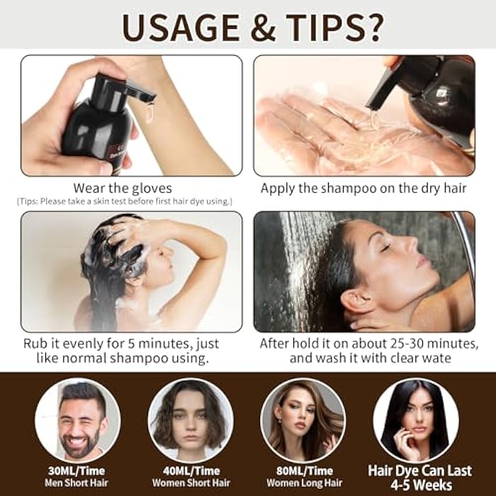 Brown Hair Dye Shampoo 3 in 1 for Grey Hair, 500ML Instant Colour Shampoos -Long Lasting - Natural Color, Coloring in Minutes for Women Men (Brown) - Image 3